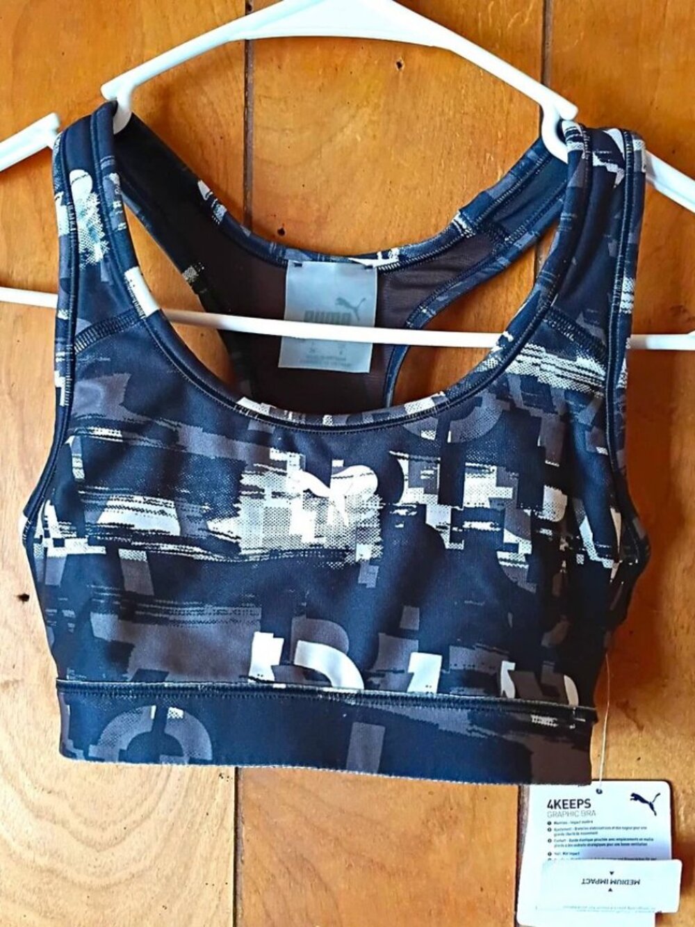 PUMA 4Keeps Graphic Sports Bra Women’s XXS Black White Racerback NWT